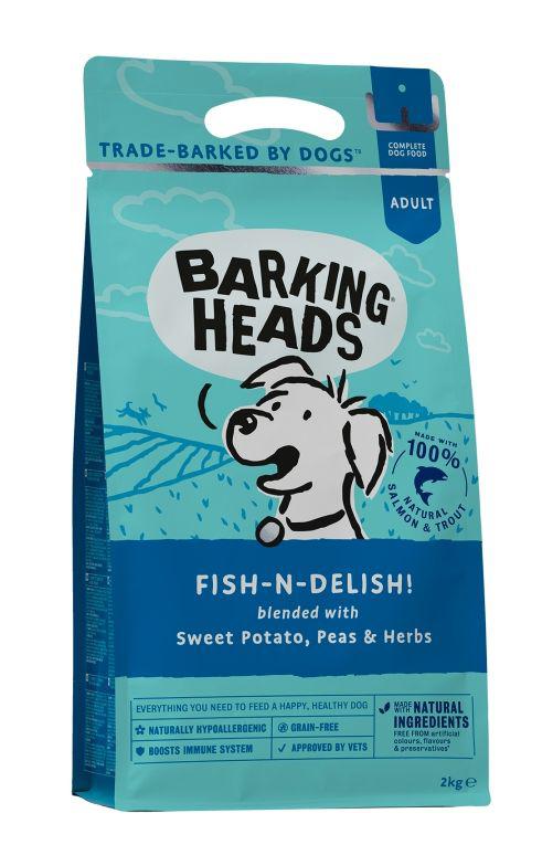 Barking Heads fish-n-delish! 2kg + DÁREK - BARKING HEADS POCHOUTKA BAKED TREATS NITIE NITES 100g