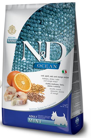 N&D dog LG OCEAN ADULT MINI CODFISH/ORANGE - 2,5kg
