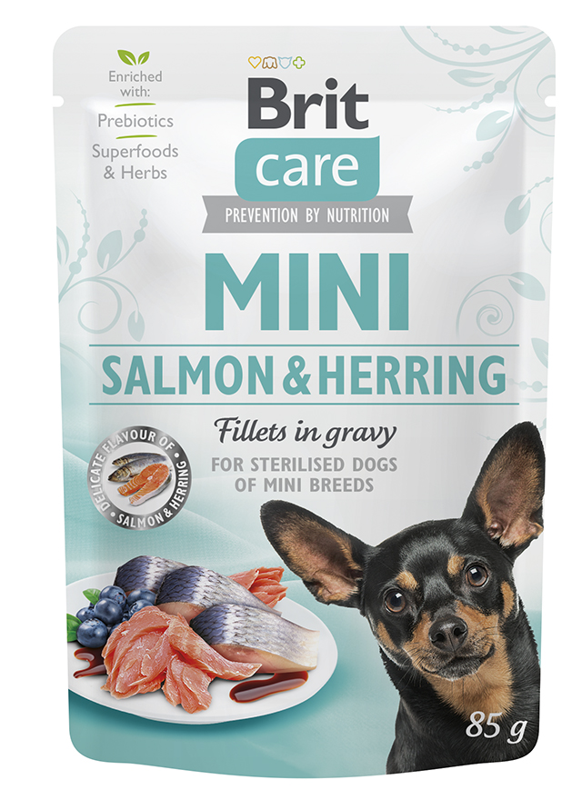 Brit care dog  mini kapsa  sterilised  salmon/herring 85g
